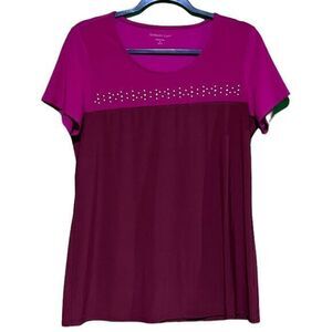 Coldwater Creek Women's Stretch Studded Accent Short Sleeve‎ Blouse Pink Medium